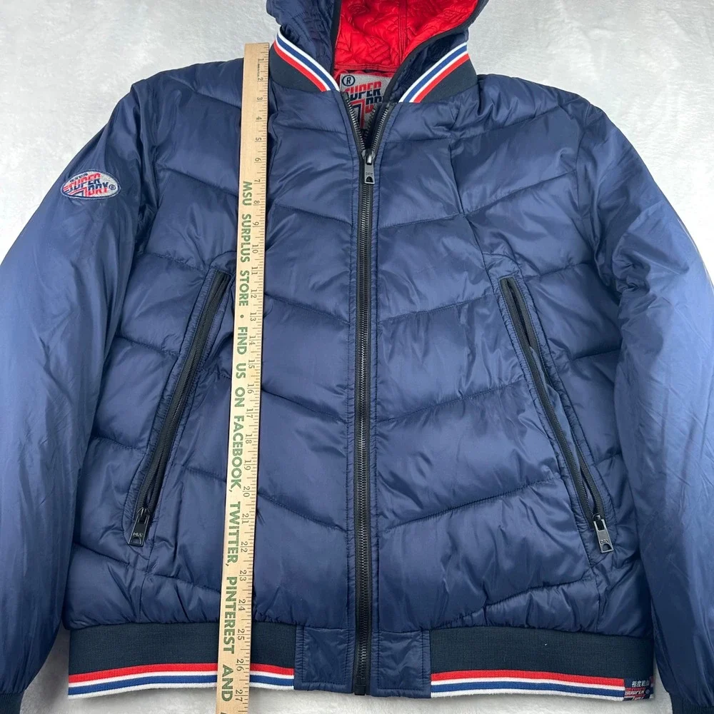 Superdry Quilted Jacket Baltic Blue Hooded Puffer Mens XXL M500086A